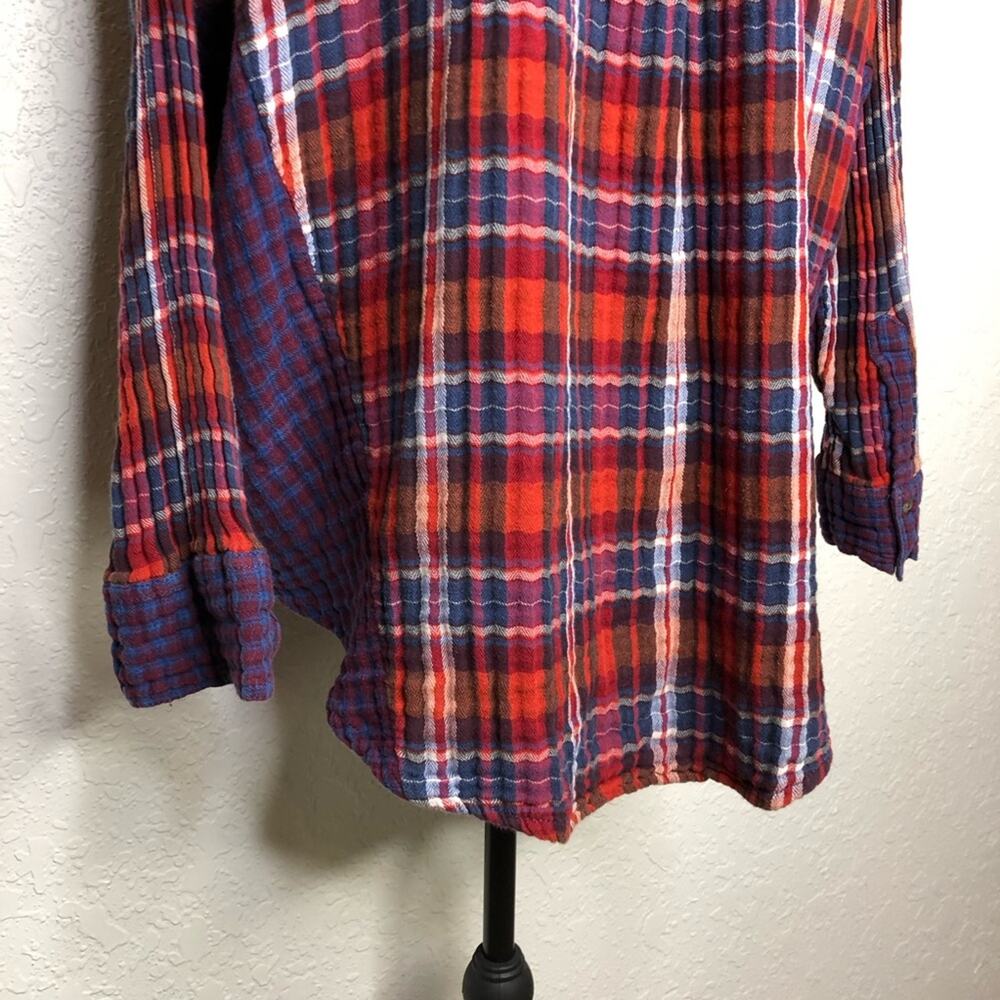 Free People Magical Plaid red blue white mixed plaid button down shacket Large - Picture 15 of 16